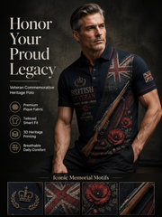 Men's Vintage Military-Style Graphic Short-Sleeve Polo Shirt