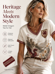 Women's Welsh Dragon Printed V-neck T-shirt
