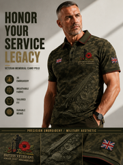 Men's Vintage Military-Style Graphic Short-Sleeve Polo Shirt