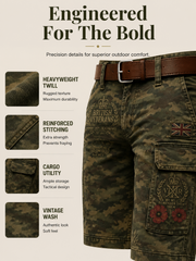 Men's Vintage Military-Style Print Cropped Cargo Pants