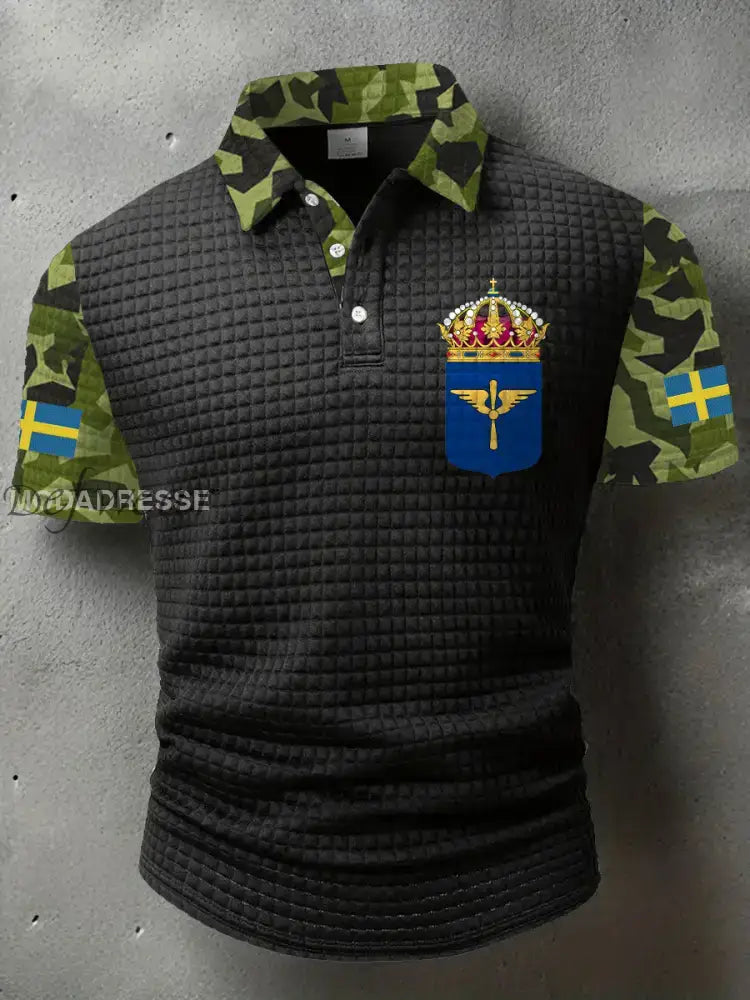 Mäns Sverige Veteran Tryckt polo skjjorta svart / S Ny Ankomst