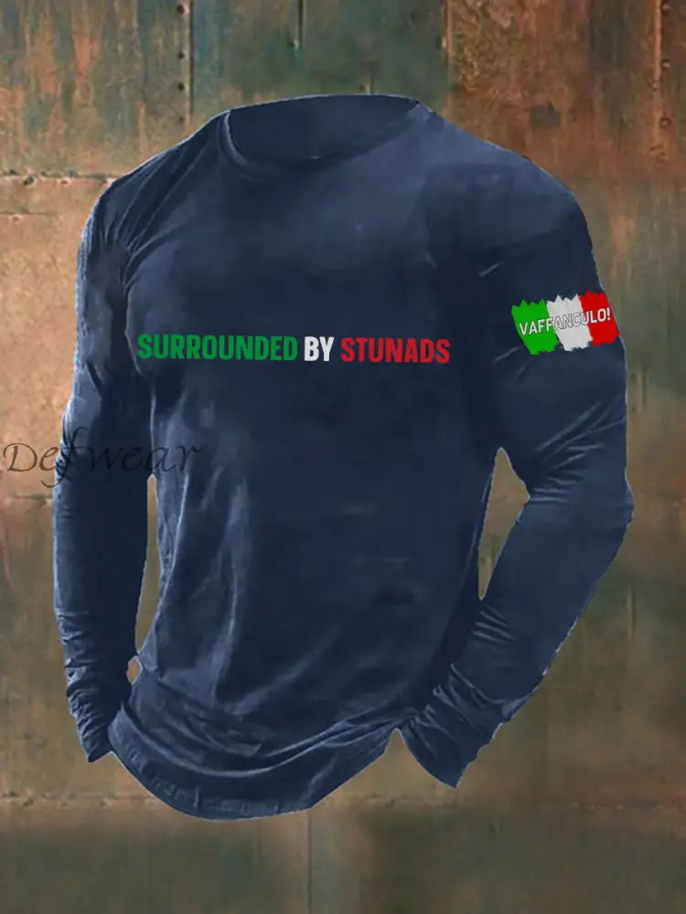 Maglietta italiana colloquiale uomo a maniche lunghe Blu Navy / S