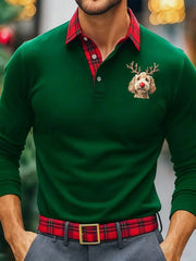 Men’s Christmas Dog Print Long Sleeve Shirt Dark Green / S