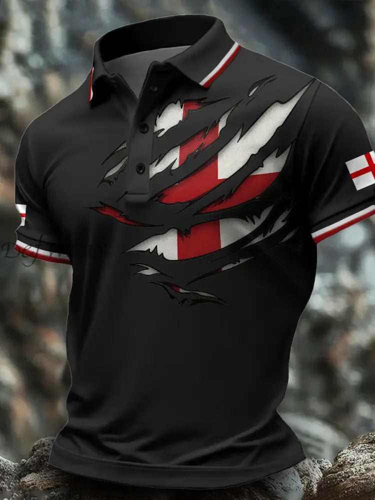 Men’s England Flag Art Printed Casual Tops Black / S