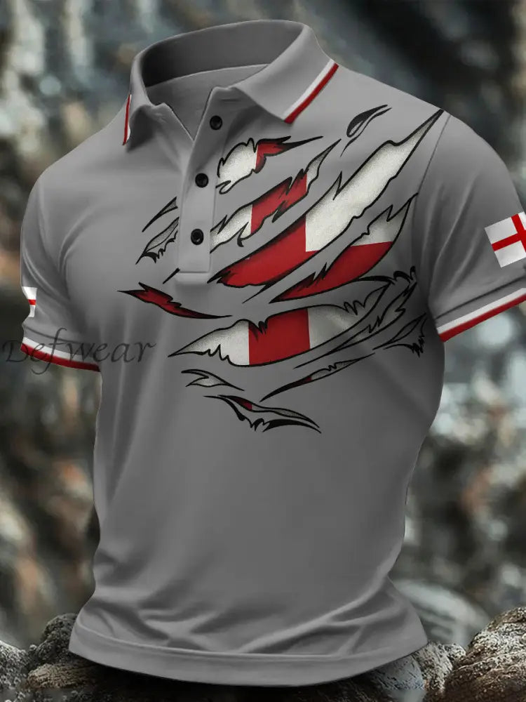 Men’s England Flag Art Printed Casual Tops Light Gray / S
