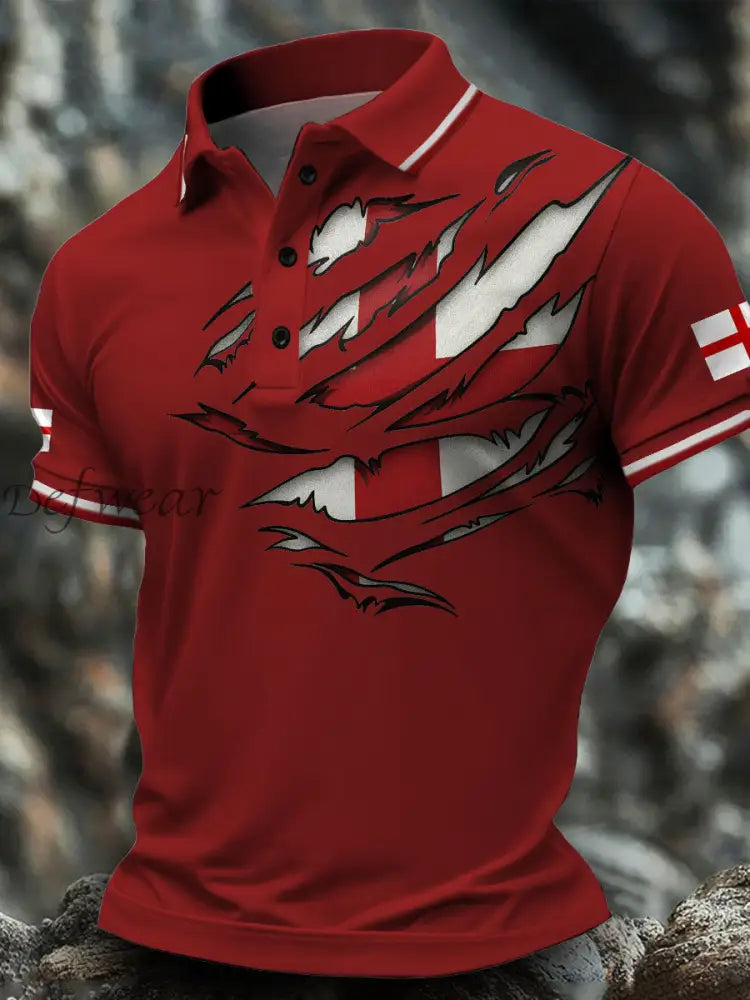 Men’s England Flag Art Printed Casual Tops Red / S