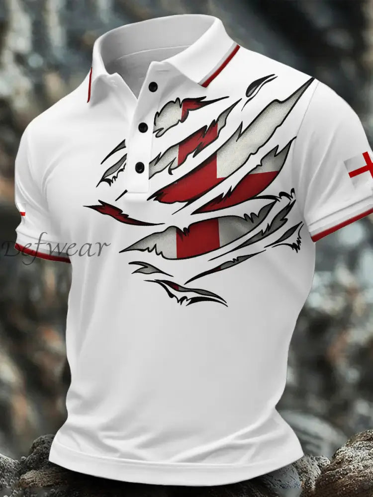 Men’s England Flag Art Printed Casual Tops White / S