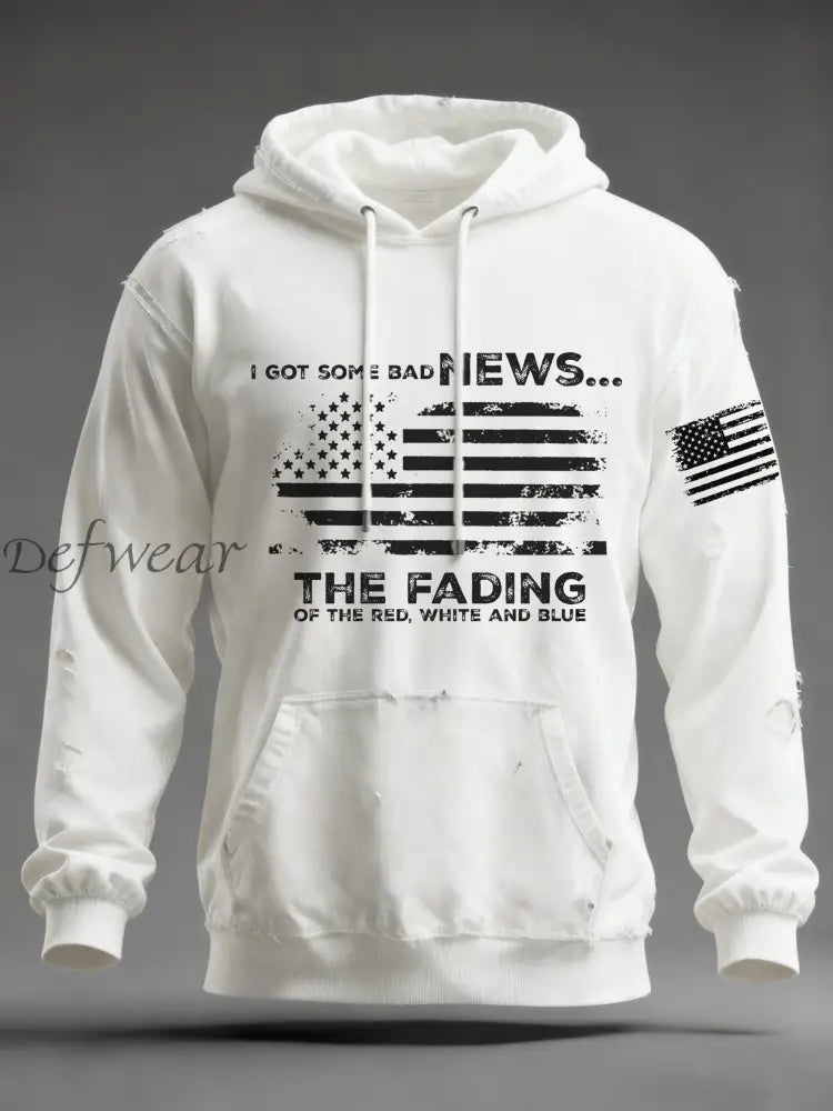 Men’s I Got Some Bad News The Fading Of The Red White And Blue Printed Hoodie White / S