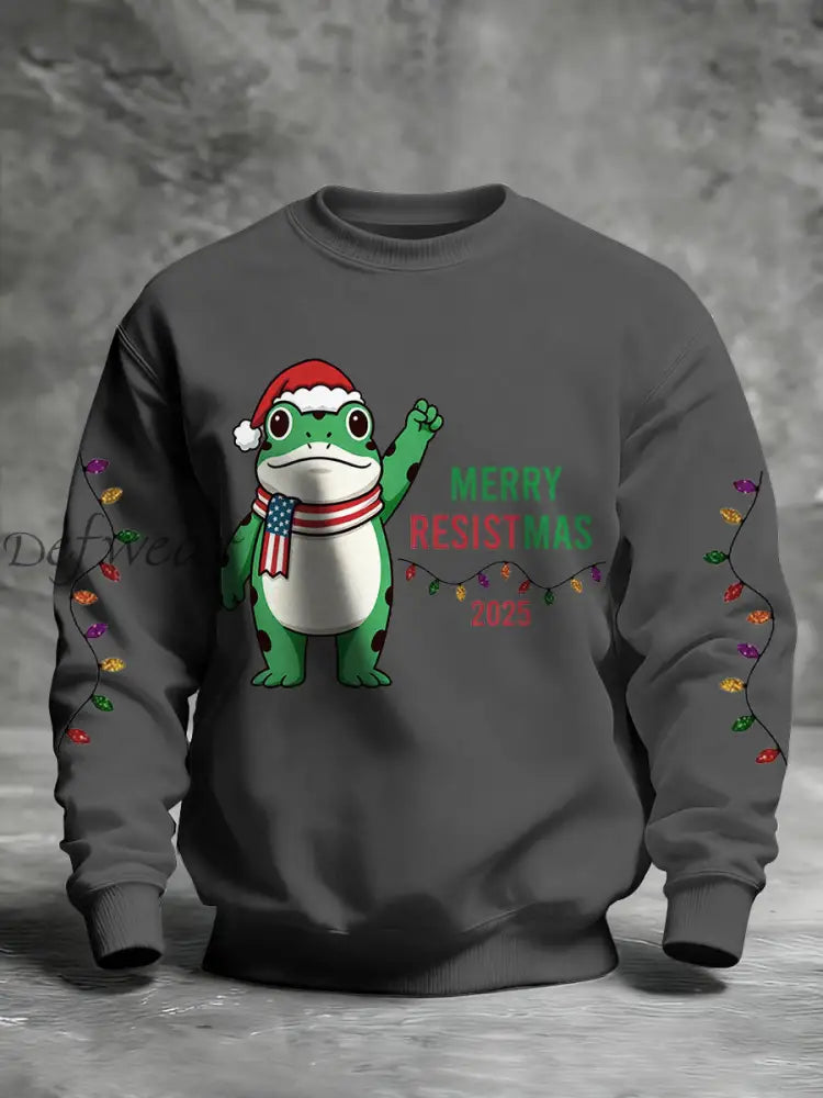 Men’s Merry Resistmas Portland Frog Printed Sweatshirt Dark Gray / S