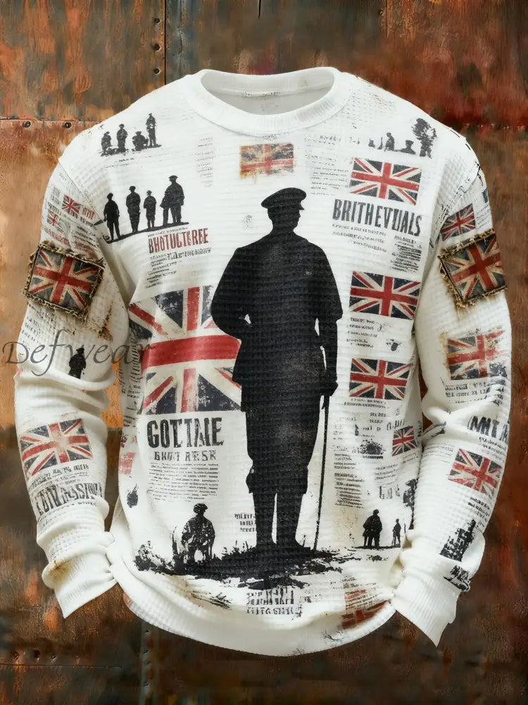 Men’s Remembrance Day Lest We Forget Printed Waffle Long Sleeve T-Shirt White / S