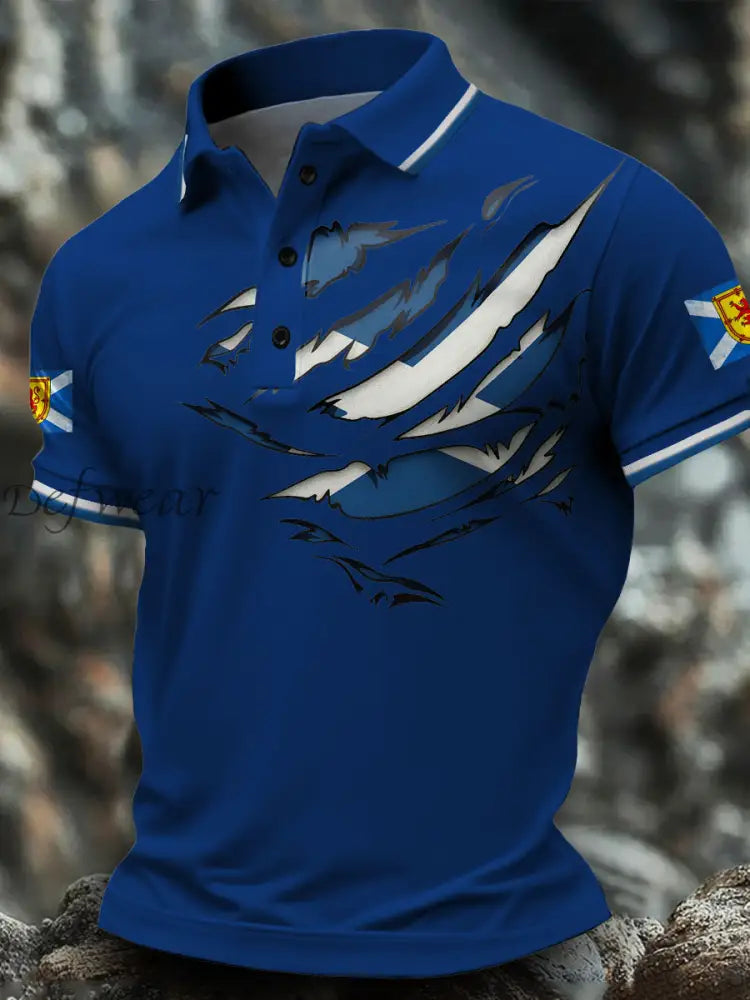 Men’s Scotland Flag Art Printed Casual Tops Royal Blue / S