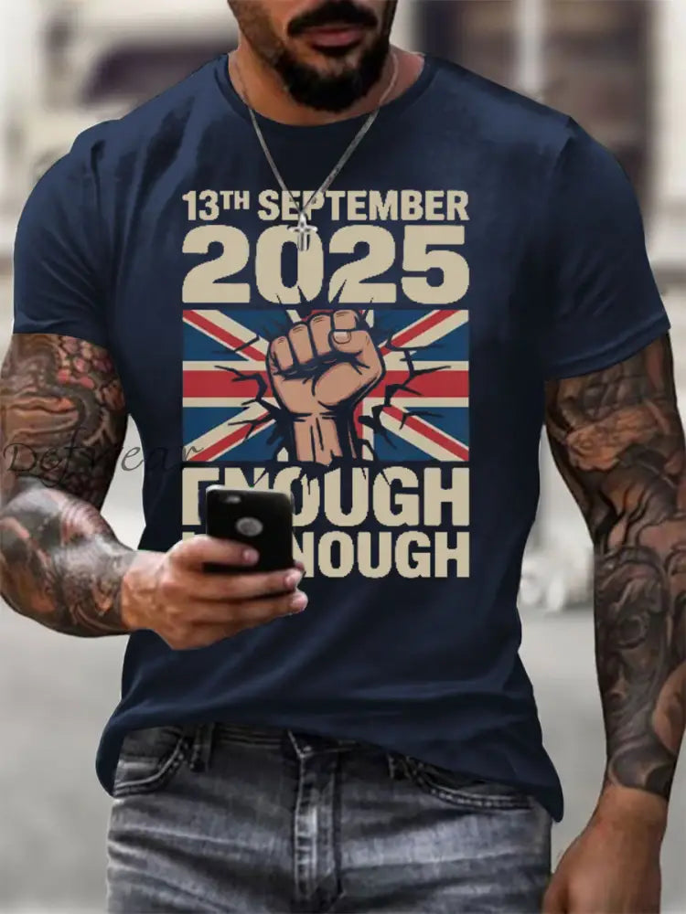 Men’s September 13th 2025 London Protest imitation cotton short-sleeved T-shirt Navy Blue / S