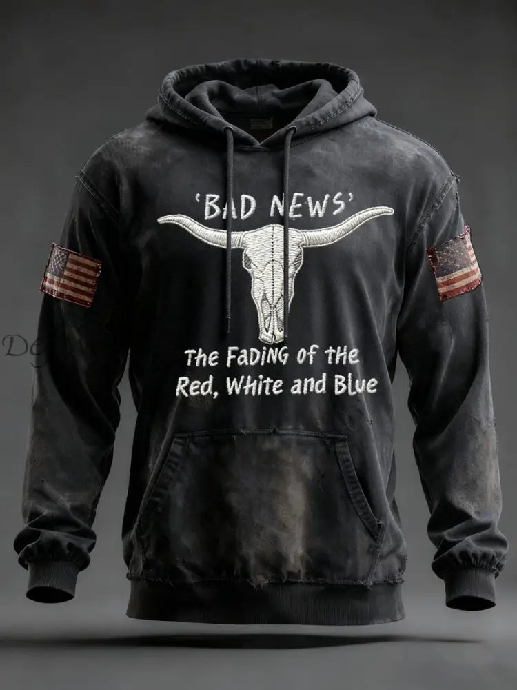 Men’s The Fading Of The Red White And Blue Oversized Drop-Shoulder Hoodie With Pockets Dark Gray / S
