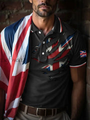 Men’s UK Flag Art Printed Casual Tops Black / S