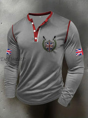 Men’s UK Flag Art Printed Casual Tops Light Gray / S