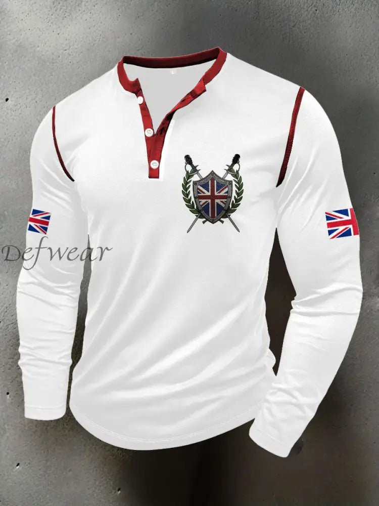 Men’s UK Flag Art Printed Casual Tops White / S