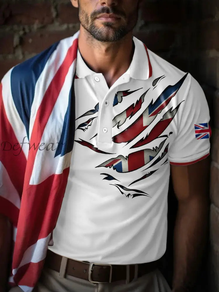 Men’s UK Flag Art Printed Casual Tops White / S