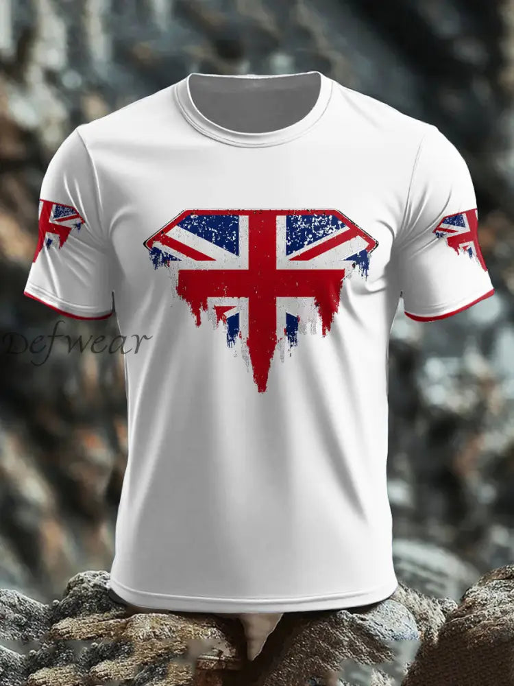 Men’s UK Flag Art Printed T shirt White / S