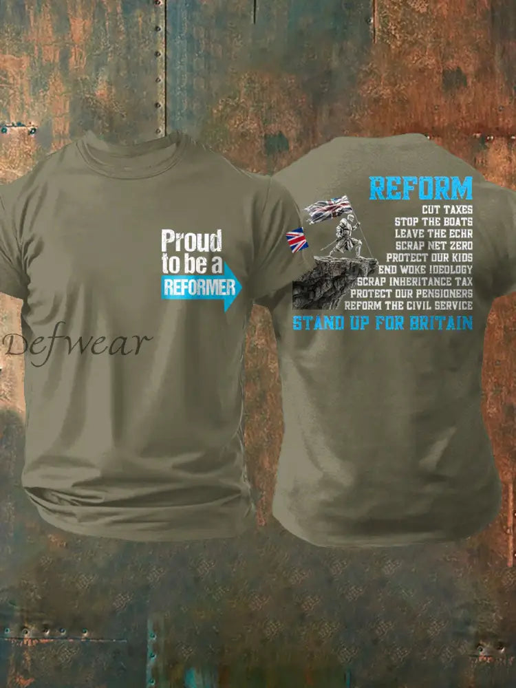 Men’s UK Flag Reform Printed T shirt Army Green / S