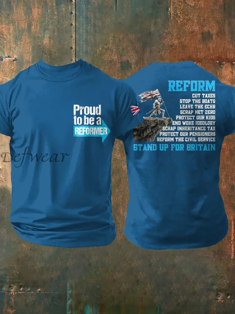 Men’s UK Flag Reform Printed T shirt Blue / S