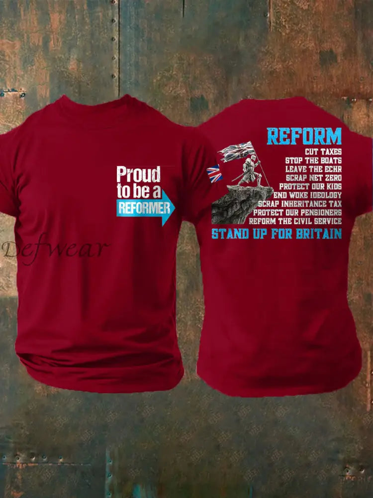 Men’s UK Flag Reform Printed T shirt Deep Red / S