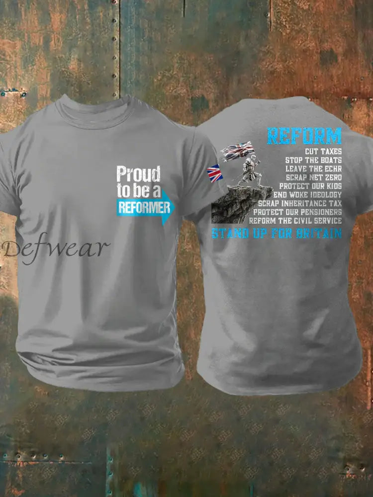 Men’s UK Flag Reform Printed T shirt Light Gray / S