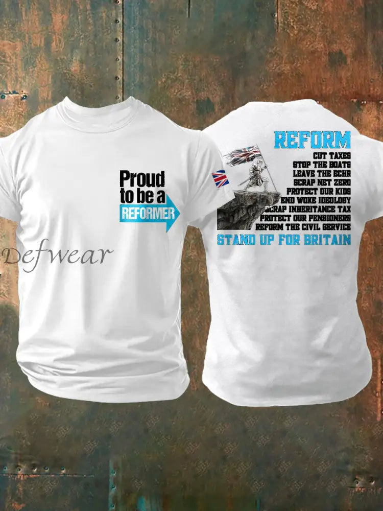 Men’s UK Flag Reform Printed T shirt White / S