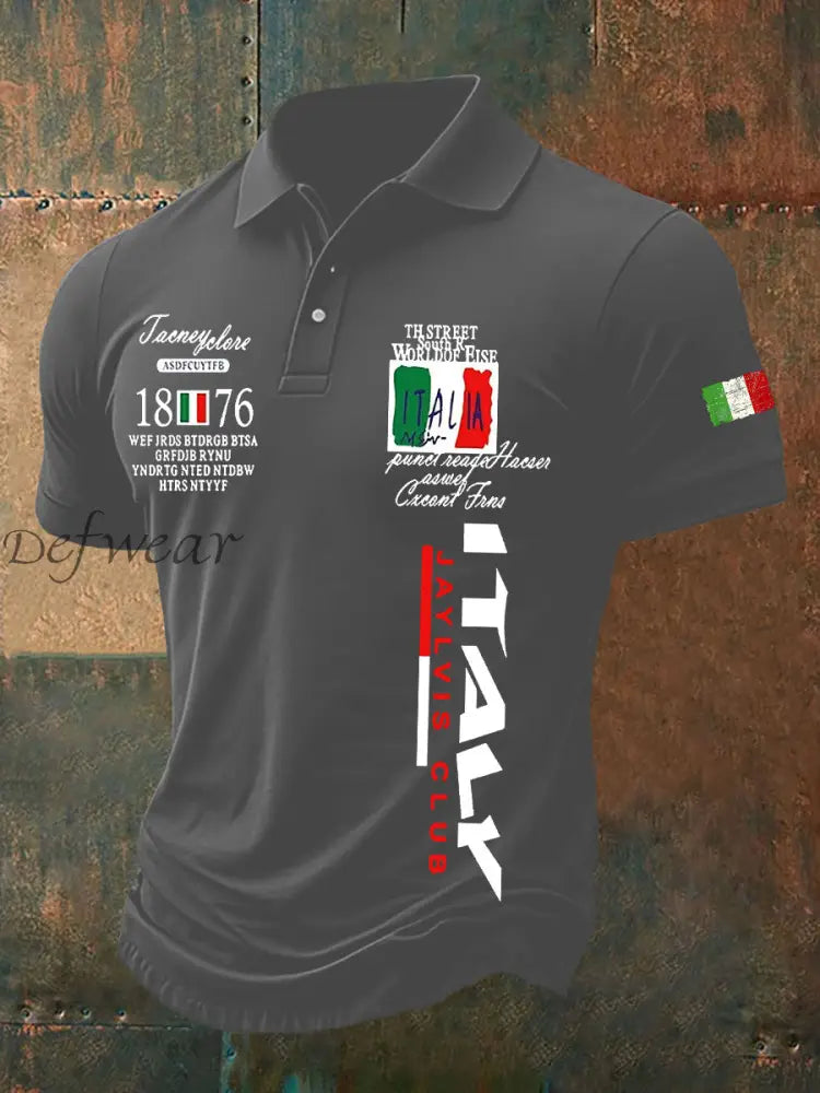 Polo casual con stampa bandiera italiana da uomo Grigio / S