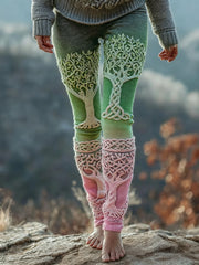 Women's Viking Celtic Knot Tree Of Life Gradient Sports Stretch Leggings