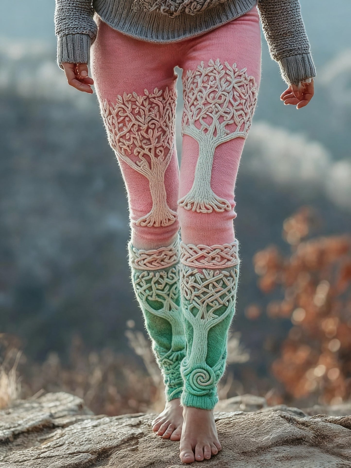 Women's Viking Celtic Knot Tree Of Life Gradient Sports Stretch Leggings