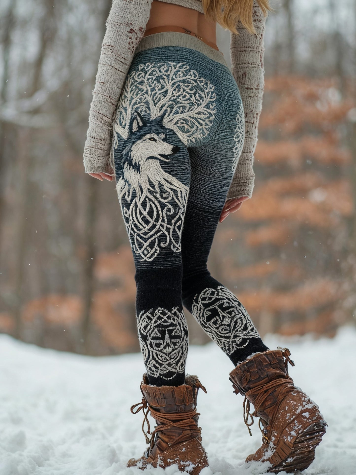 Women's Viking Wolf Tree Of Life Pattern Cozy Leggings