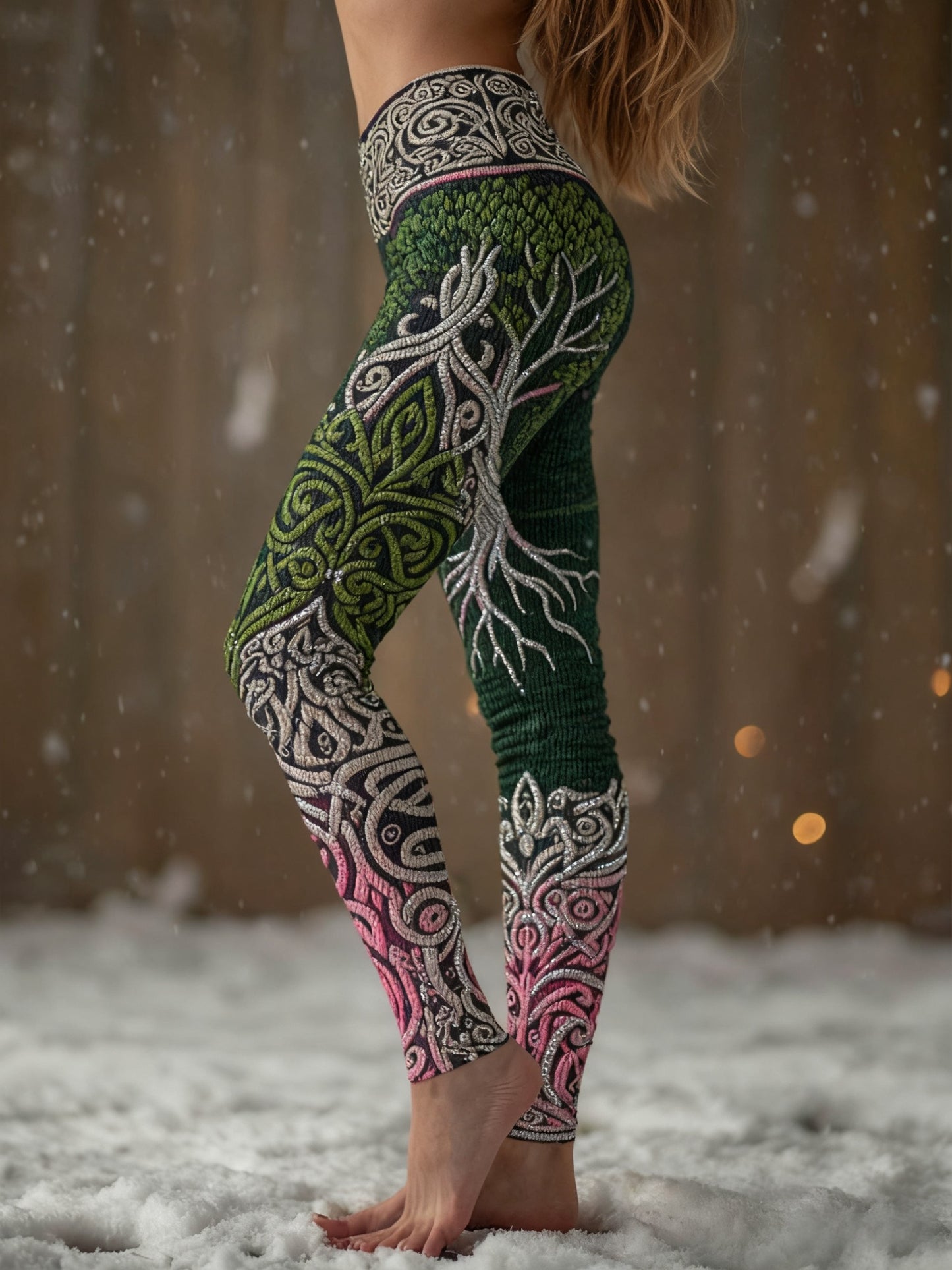 Women's Viking Tree Of Life Gradient Pattern Cozy Leggings
