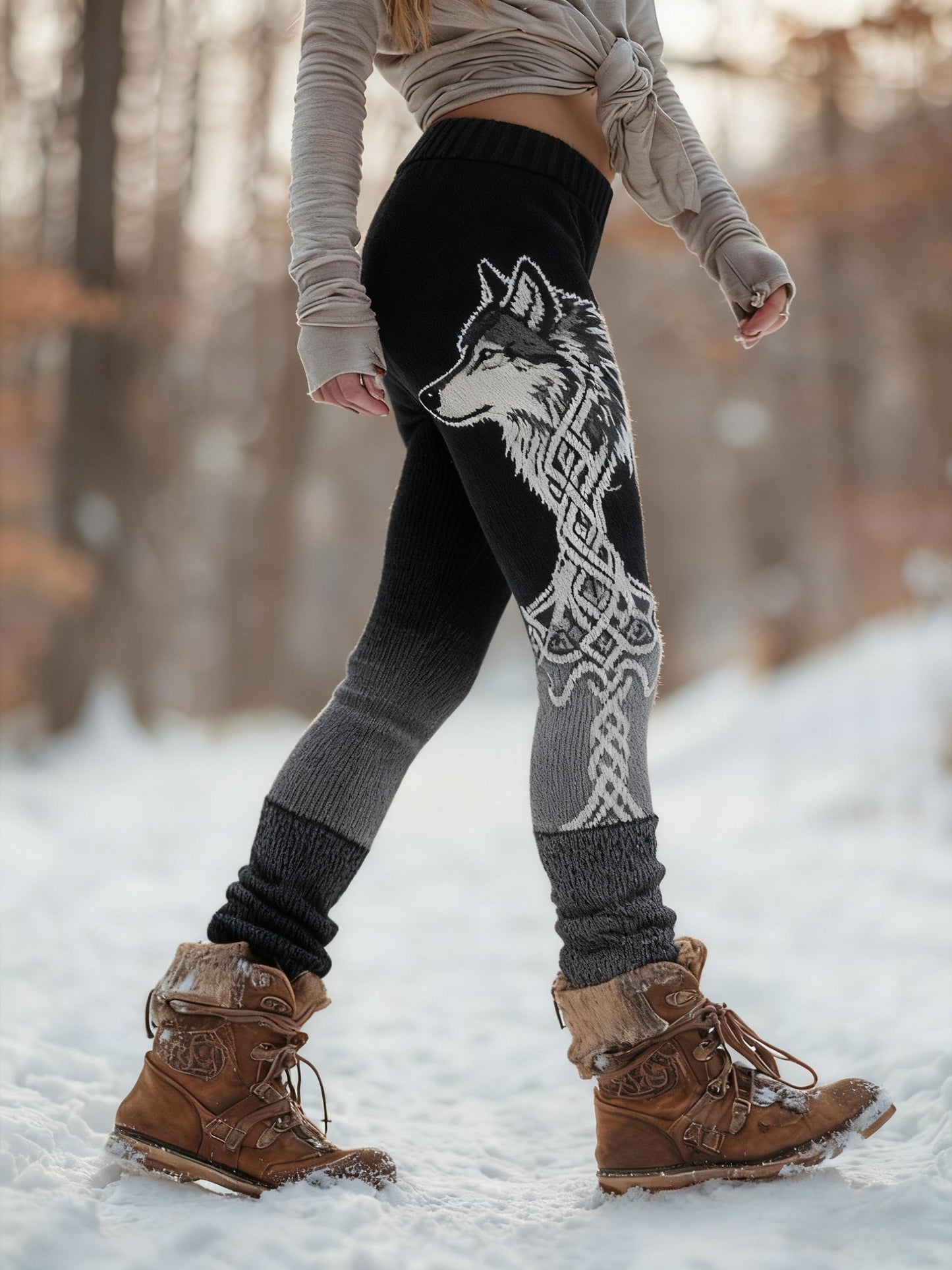 Women's Viking Wolf Tree Of Life Pattern Cozy Leggings
