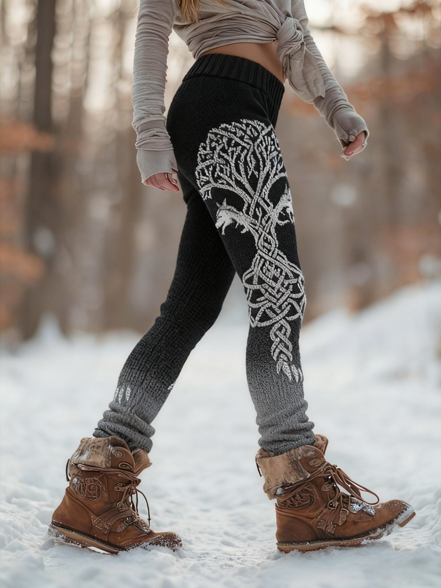 Women's Viking Wolf Tree Of Life Pattern Cozy Leggings