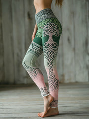 Women's Viking Tree Of Life Pattern Gradient Multicolour Cozy Leggings