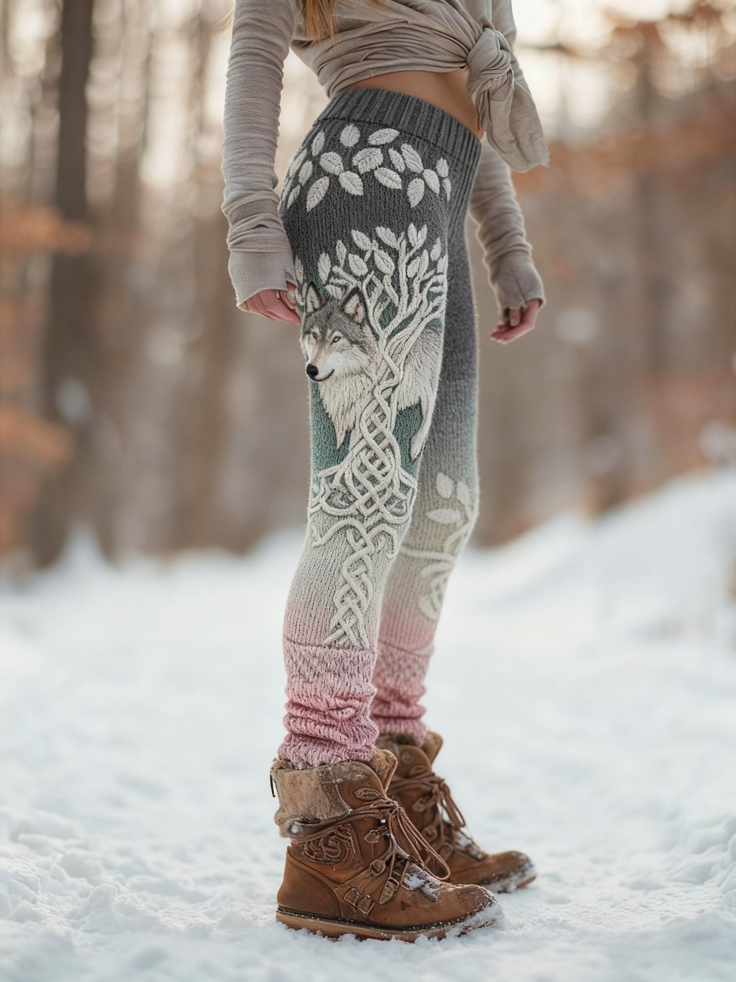 Women's Viking Wolf Tree Of Life Pattern Cozy Leggings
