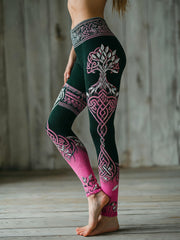 Women's Viking Tree Of Life Pattern Gradient Multicolour Cozy Leggings