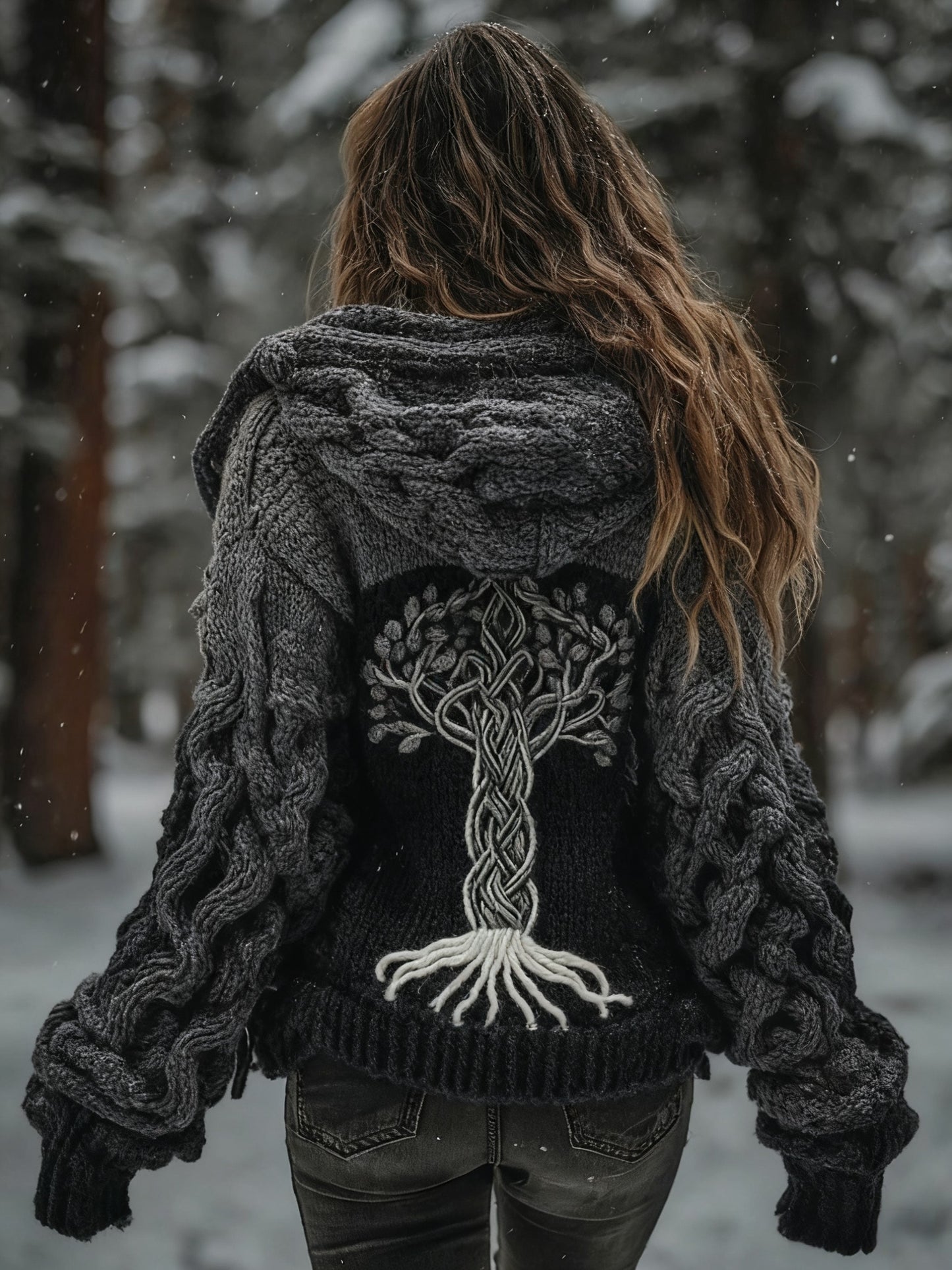 Women's Viking Tree Of Life Pattern  Gradient Cardigan Knit Jacket