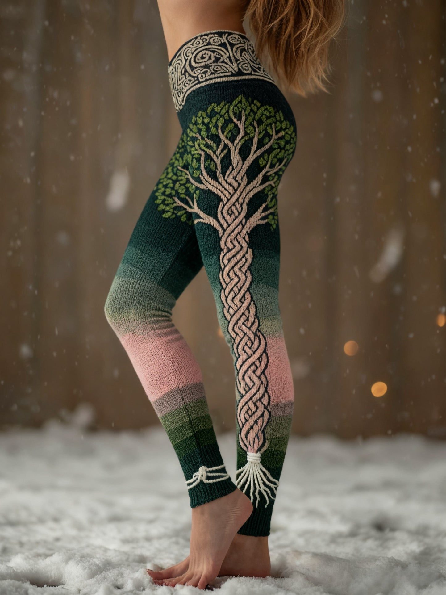 Women's Viking Tree Of Life Gradient Pattern Cozy Leggings