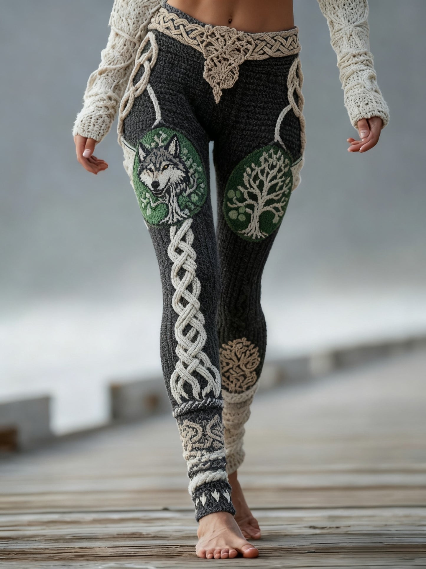 Women's Vintage Viking Wolf Celtic Knot Tree Of Life Gradient Sports Stretch Leggings