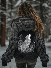 Women's Viking Wolf Tree Of Life Pattern Gradient Cardigan Knit Jacket