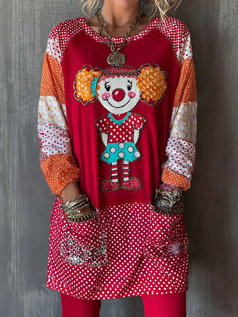 Damen-Kölner Karnevals druck Lässiges Langarm-Oberteil in mittlerer Länge