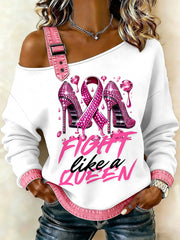 Women's Breast Cancer Printed One Shoulder Suspender Casual Sweater
