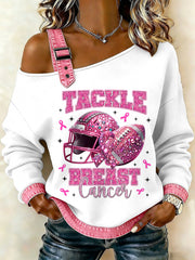 Women's Breast Cancer Printed One Shoulder Suspender Casual Sweater