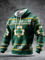 Men's St. Patrick's Day Printed Checkered Cotton Hoodie