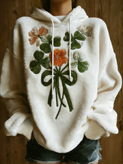 Women's St Patricks Day Shamrock Art Print Flannel Hoodie