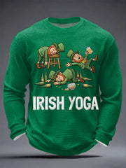 Men's Funny St. Patrick's Day Irish Yoga Print Casual Waffle Long Sleeve T-Shirt