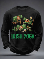 Men's Funny St. Patrick's Day Irish Yoga Print Casual Waffle Long Sleeve T-Shirt