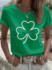 Women's St. Patrick's Day Pearl Shamrock Print Casual T-Shirt