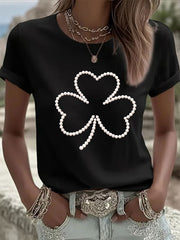 Women's St. Patrick's Day Pearl Shamrock Print Casual T-Shirt